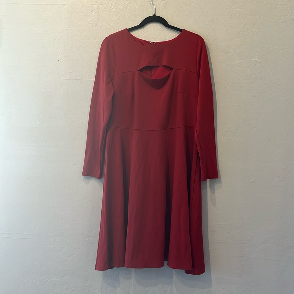 Plus size Eloquii red dress with front cutout detail